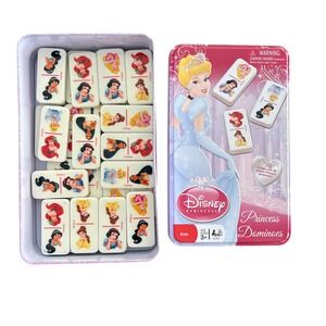 Disney Princess Dominoes 28 Piece Set Cardinal 69003 Pink Storage Tin 2009 Kids